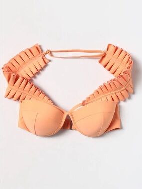 Andrea Iyamah Peach Off-Shoulder Ruffle Bikini Top